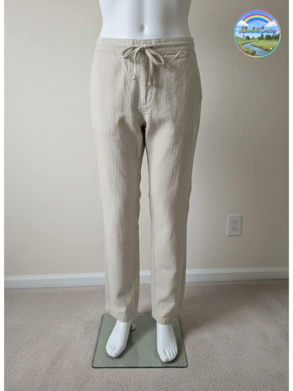 Linen Blend Elastic Waist Drawstring Straight-Leg Casual Pants Men's Summer
